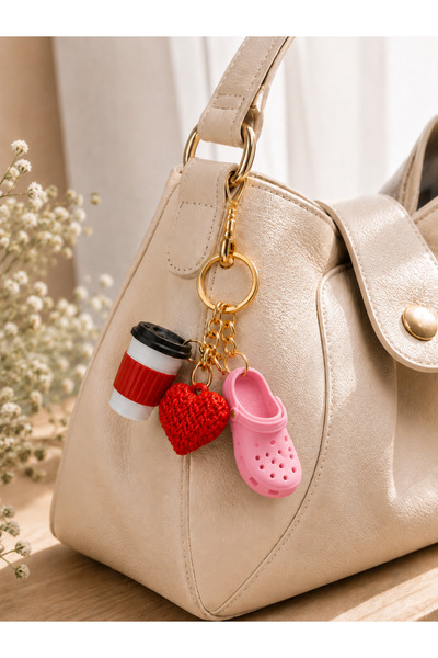 Eyiser Store 3-Piece Coffee, Heart, and Slipper Bag Charm and Keychain Set - ...
