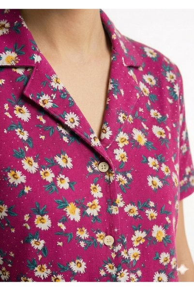 Noom Nightwear Women's Pink Floral Print Pajamas - Comfortable Short Sleeve and Long Pants Sleepwear Set - Stylish Homewear Style 100% Cotton