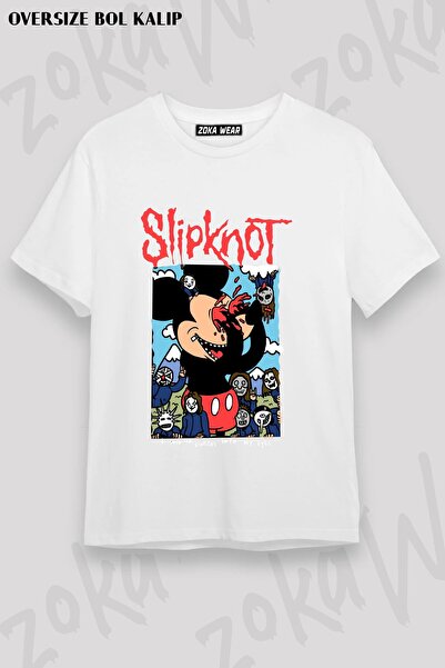 ZOKAWEAR Unisex Bol Kalıp Slipknot v34 Baskılı Tişört
