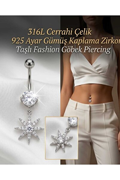 Lunexa 316L Cerrahi Çelik 925 Ayar Gümüş Kaplama Zirkon Taşlı Özel Tasarım Fi...