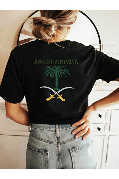 SAUDI قميص قطني 100% للرجال والنساء - تي شيرت فضفاض بياقة دائرية وأكمام قصيرة...