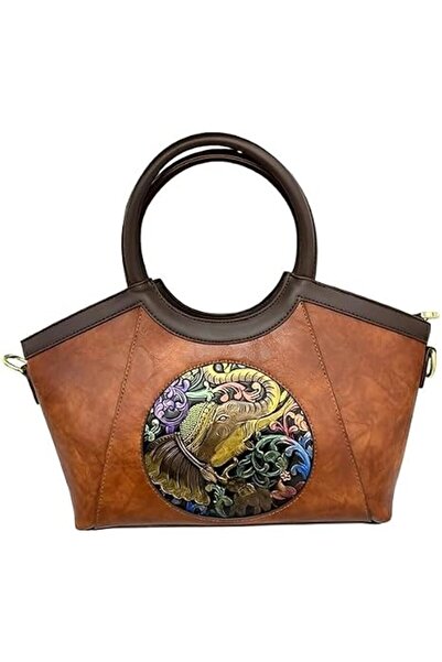 Generic Women Artisan Embossed Elephant Handbag, Vintage Horizontal Square To...