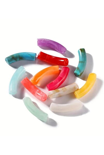 yiğit aksesuar 10 Adet (9*32mm) 3 cm Karışık Kavisli Tüp Boncuk Delikli Boru ...