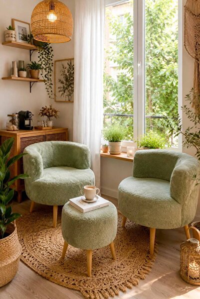 WEBPANYA Çay Seti Ikili Koltuk Berjer Ve Puf Takımı (SALON, BALKON, OFİS) 3 L...