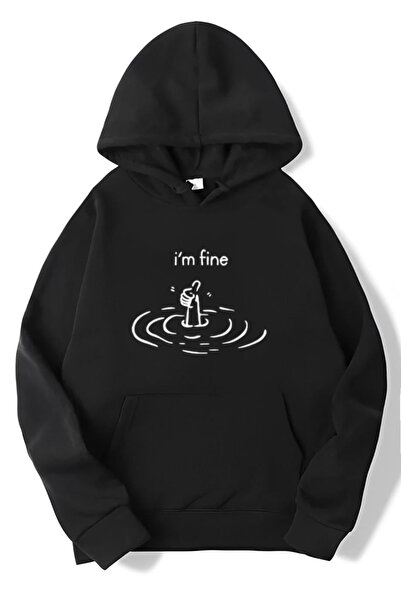 BRZ COLLECTION Unisex Oversize I'M Fine Hoodie Black