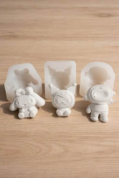 3’lü Sanrio & Astronot Figür Silikon Kalıp Seti - Hello Kitty, Cinnamoroll, Kuromi & Uzay Figürü