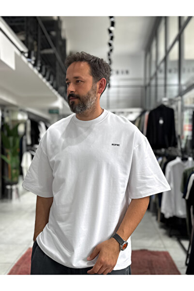 BYBASICMAN Bela osnovna majica sa dva konca, reljefna, prevelika, model RES-002