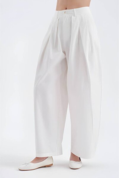 tw3 Women's 100% Cotton Balloon Fit Design Trousers with Pleated Detail on th...
