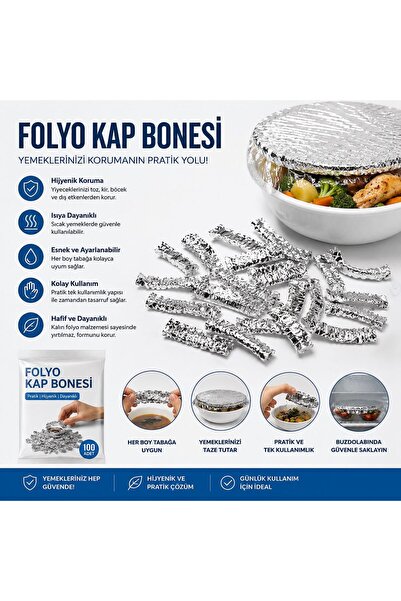 HB LİFE 10 adet Folyo Kap Bonesi – Esnek Kenarlı Tek Kullanımlık Gıda Koruyuc...
