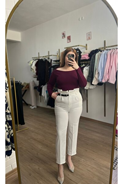 MODA Kemer detay kumaş pantolon kadın havuç pantolon