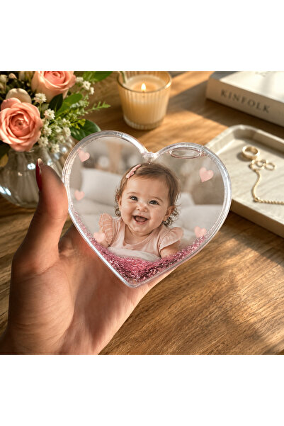 Bk Gift Fotoğraflı Kalp Kutu Kar Küresi Çift Taraflı 2 Fotoğraflı Romantik He...
