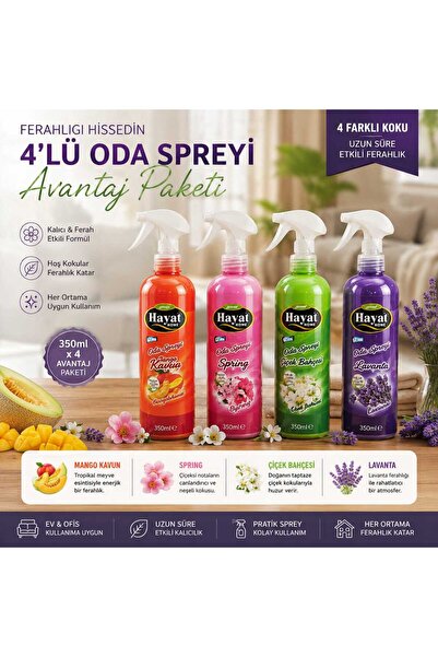 ASG 4'lü Oda Spreyi Avantaj Paketi 350 ml x 4 Lavanta, Spring, Çiçek Bahçesi,...
