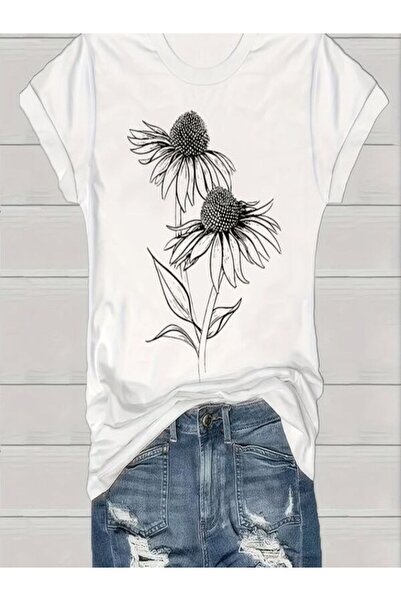 COZYWEAR Floral Printed White Oversize T-Shirt