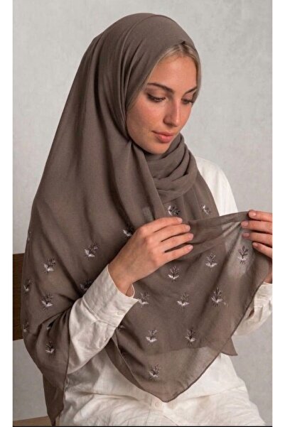 Veil Designer Dusty Brown Color, Two Layers, Embroidered with a Pattern on Bo...
