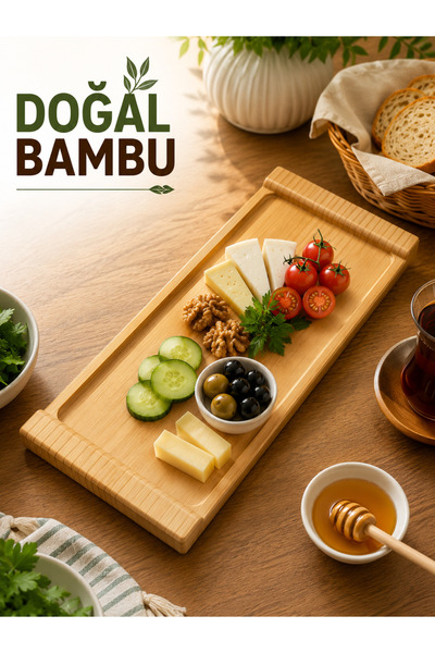 legna Premium Doğal Bambu Sunum Tepsisi 35x15 cm | Kahvaltılık, Çay ve Kahve ...