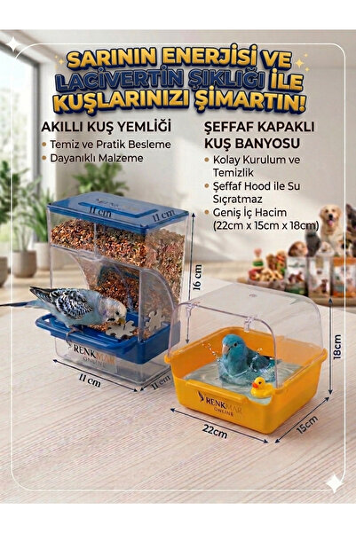renkmar Yellow Navy Blue Fan Bird Set - Smart Feeder and Transparent Lid Bird...