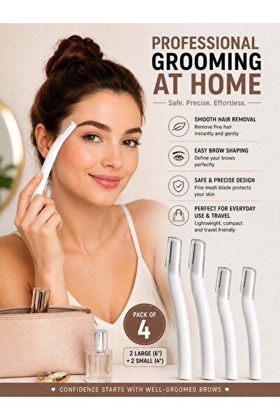 zeetwo 4-Piece Stainless Steel Eyebrow Trimmer Set, Precision Facial Hair Remover with Safety Blades