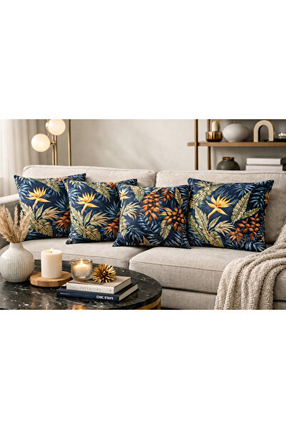 elissa home Set of 4 – 43X43 Double-Sided Tropical Patterned Decorative Throw...