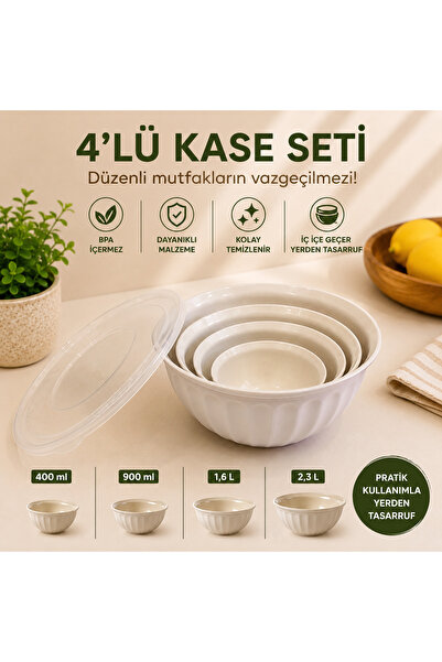 yuzi home Yuzi 4’lü İç İçe Geçen Saklama ve Hazırlık Kase Seti – Tek Kapaklı