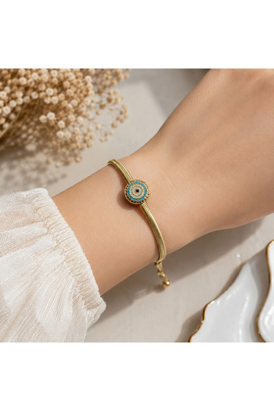 Store 14k Altın Kaplama Zirkon Taşlı Nazar Bileklik ARY0013