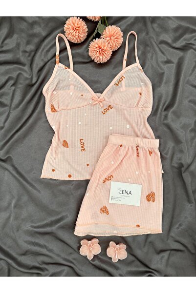 Lena Homewears Women's Strappy Patterned Shorts Pajama Set