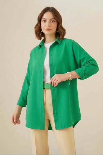 Generic Brand Women's Oversize Cut Basic Cotton Green Hijab Shirt