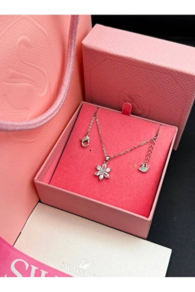 Generic Shiny Silver Flower Necklace with Crystal Stones