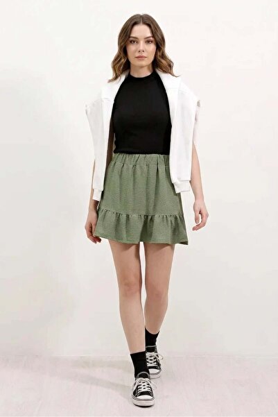 ALFA AKSESUAR 03 Women's Ruffled Hem Green Skirt