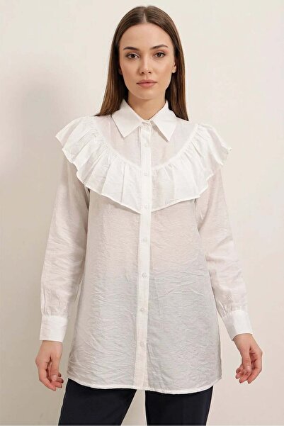 Generic Brand Women's Ruffle Detailed White Shirt Tunic