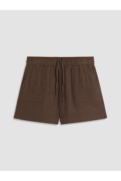 LC Waikiki Brown Women's Muslin Shorts with Elastic Waist