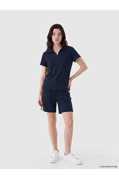 LC Waikiki Navy Blue Women's Striped Shorts with Elastic Waistband