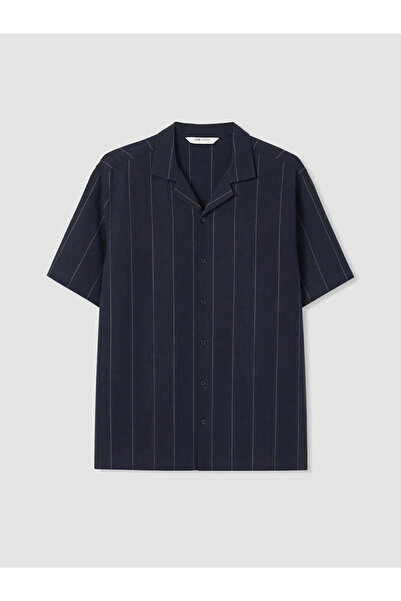 LC Waikiki Navy Blue Regular Fit Striped Men's Shirt
