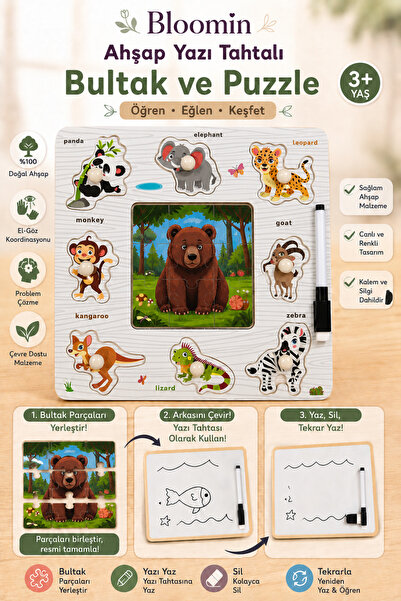Bloomin Wooden Educational Bultak & Puzzle Toy and Summer Erasable Writing Bo...
