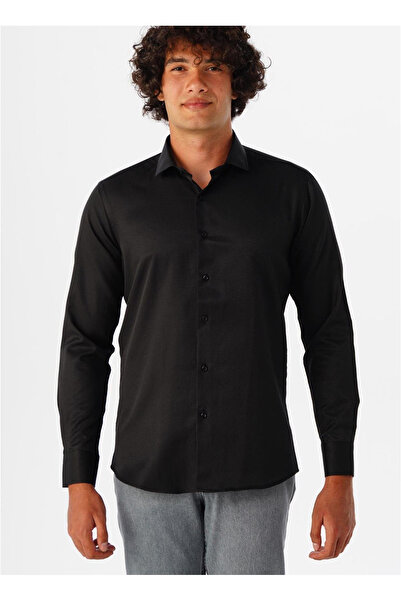 SÜVARİ Siyah Erkek Slim Fit Armürlü Gömlek GM2024700520