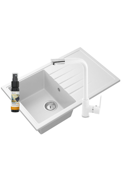 Granitan Chiuveta de granit Eris, Granitan, mixer de bucatarie Move, Alb
