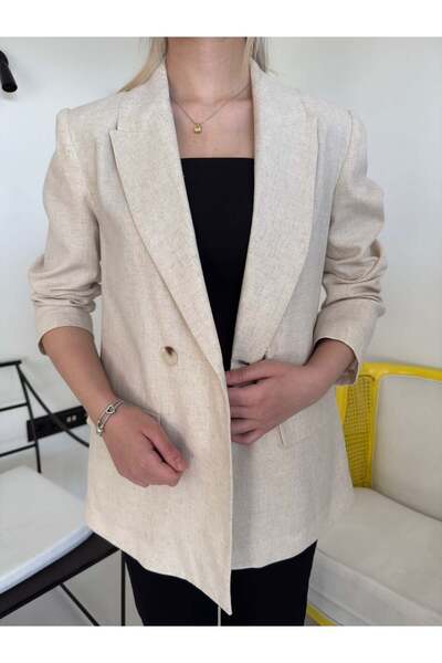 Bade Butik Stone Color Linen Blazer Jacket