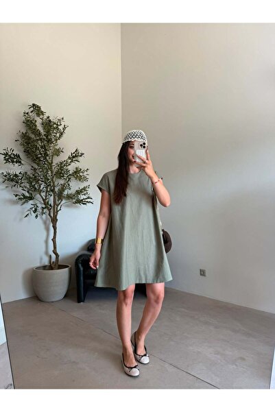 Bade Butik Khaki Pocketed Linen Dress