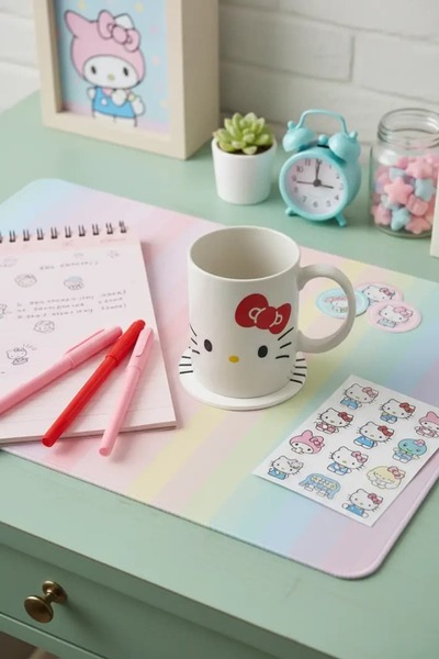 Miniso Sanrio Lisanslı Hello Kitty Seramik Kupa Seti 340 mL – Altlıklı Tasarım