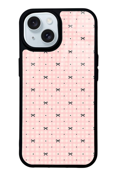 Spoyi iPhone 15 Pink Coquette Pattern Design Glossy Phone Case