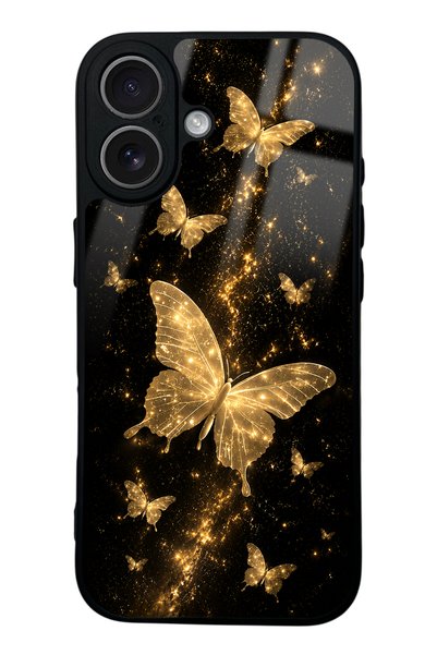 Spoyi iPhone 17 Yellow Galaxy Butterfly Design Glossy Phone Case