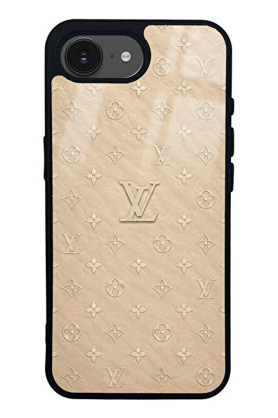 Spoyi iPhone 16E Bej Gold LV Tasarımlı Glossy Telefon Kılıfı