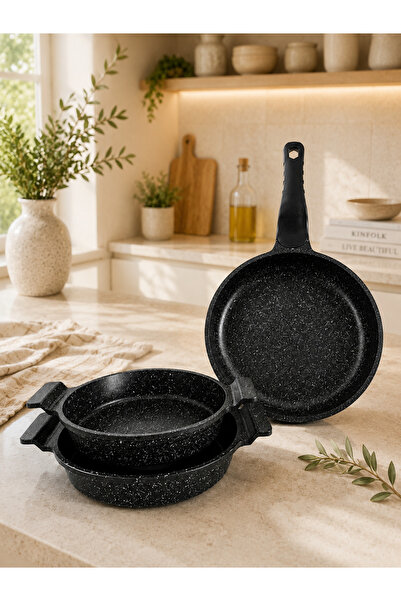 LAVONNI Harmony 3 Piece Cast Granite Set 18-20 cm Saucepan and 24 cm Frying P...