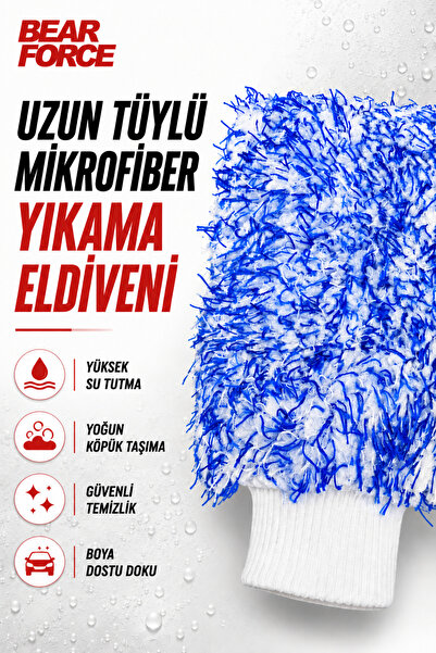 ROBEVE Bear Force Uzun Tüylü Mikrofiber Araç Yıkama Eldiveni – Yoğun Köpük Ta...