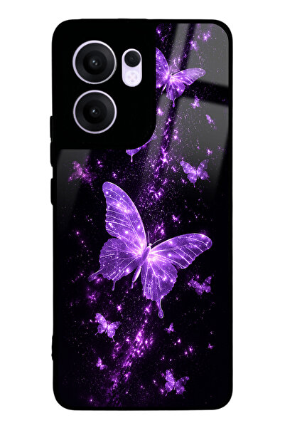 Spoyi Oppo Reno 13F Purple Galaxy Butterfly Tasarımlı Glossy Telefon Kılıfı