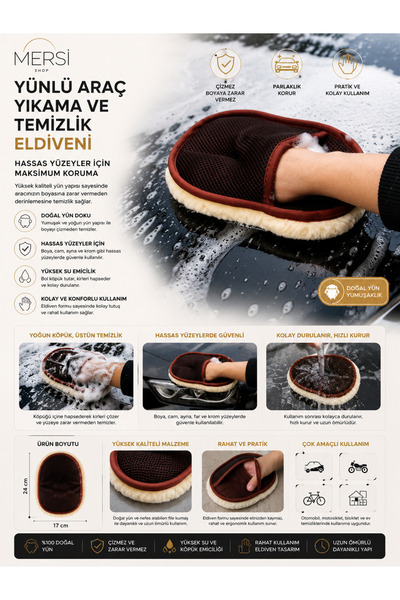 Mersi SHOP Wool Car Wash and Cleaning Glove |   Sensitive Surface Cleaning Gl...
