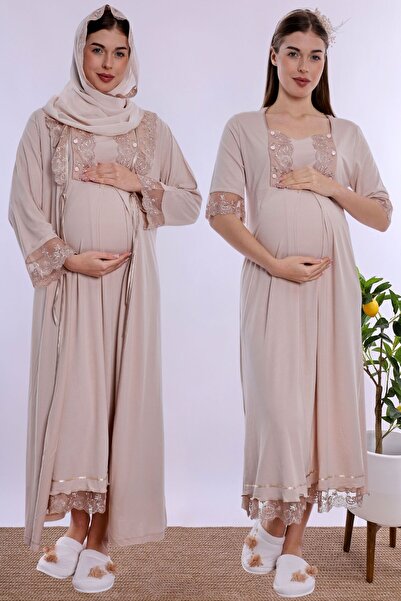 ByLohusa Set de cămașă de noapte pentru maternitate și postpartum, cu hijab, ...