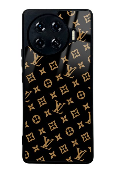 Spoyi غطاء هاتف تكنو سبارك 20 برو بلس أسود لامع بتصميم LV
