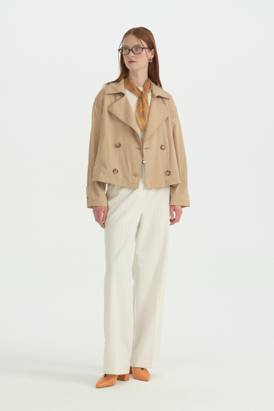 Nihan Double-Breasted Short Cotton Trench Coat - Camel