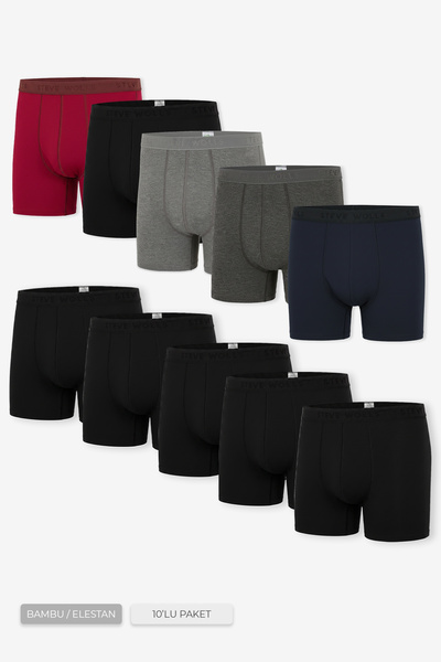 Steve Wolls Men's Black Mixed Color 10-Piece Long Leg Bamboo Boxers - 25211
