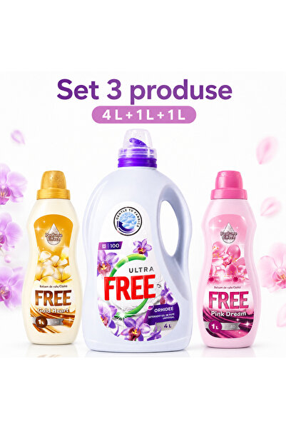 FREE Set 3 Produse pentru Rufe, Ultra Orhidee 4 L, Gold Heart 1 L, Pink Dream...